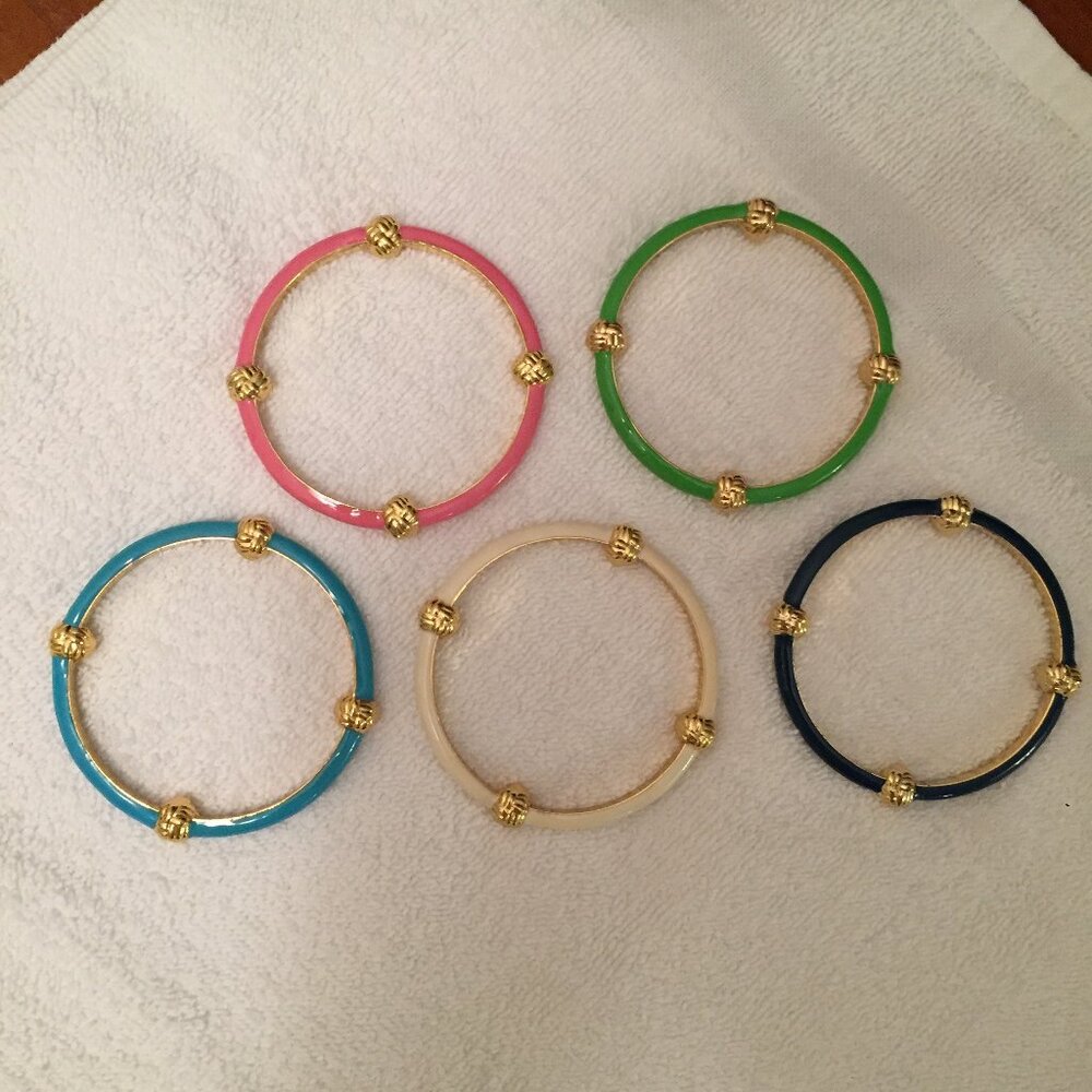 Lilly Pulitzer Knotty Bangles Set Of Five With Printed Pouch New